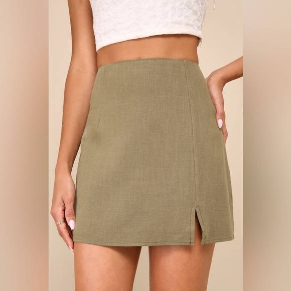 LULU’S Effortless Outlook Olive Green Linen Mini Skirt - Picture 4 of 4